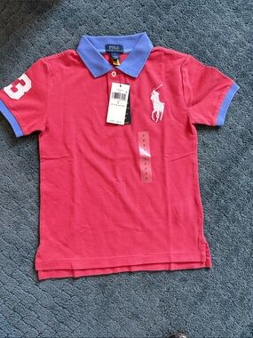Polo by Ralph Lauren Kids Pink Polo with Blue Collar & Trim